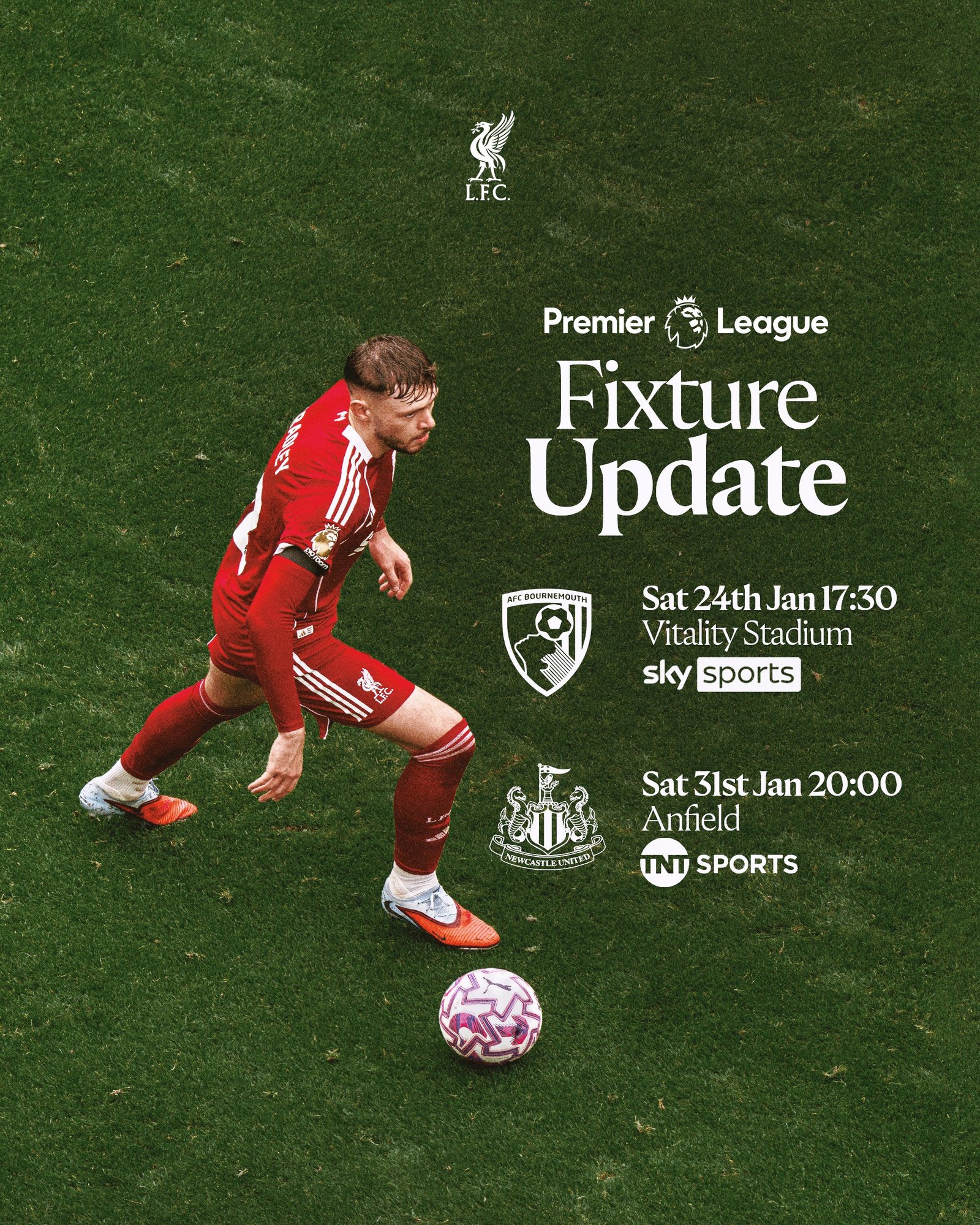 ليفربول يعلن تعديل موعد مباراته أمام بورنموث ونيوكاسل فى الدوري الإنجليزي